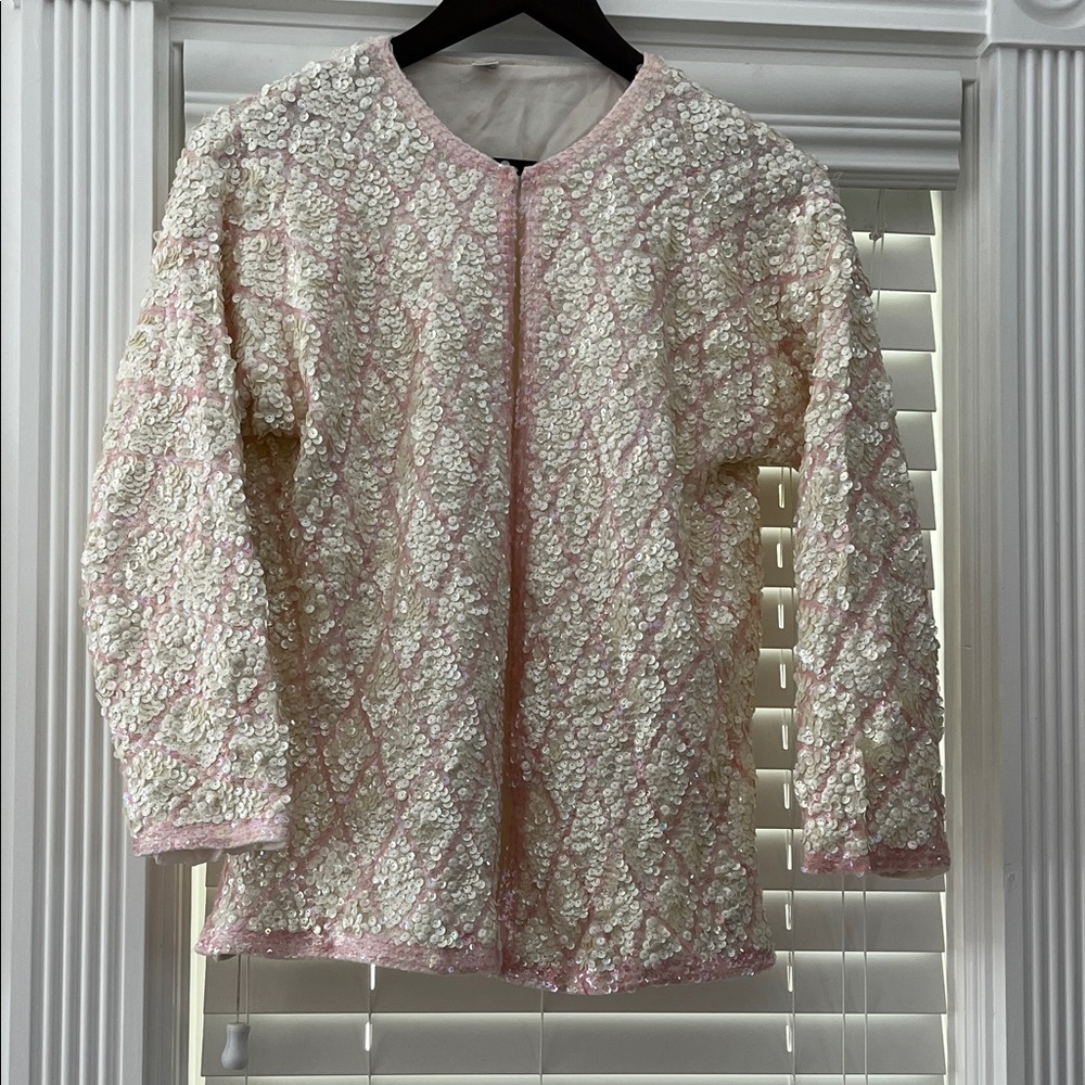 Elegant Pink and White Beaded Jacket